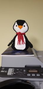 A crocheted penguin