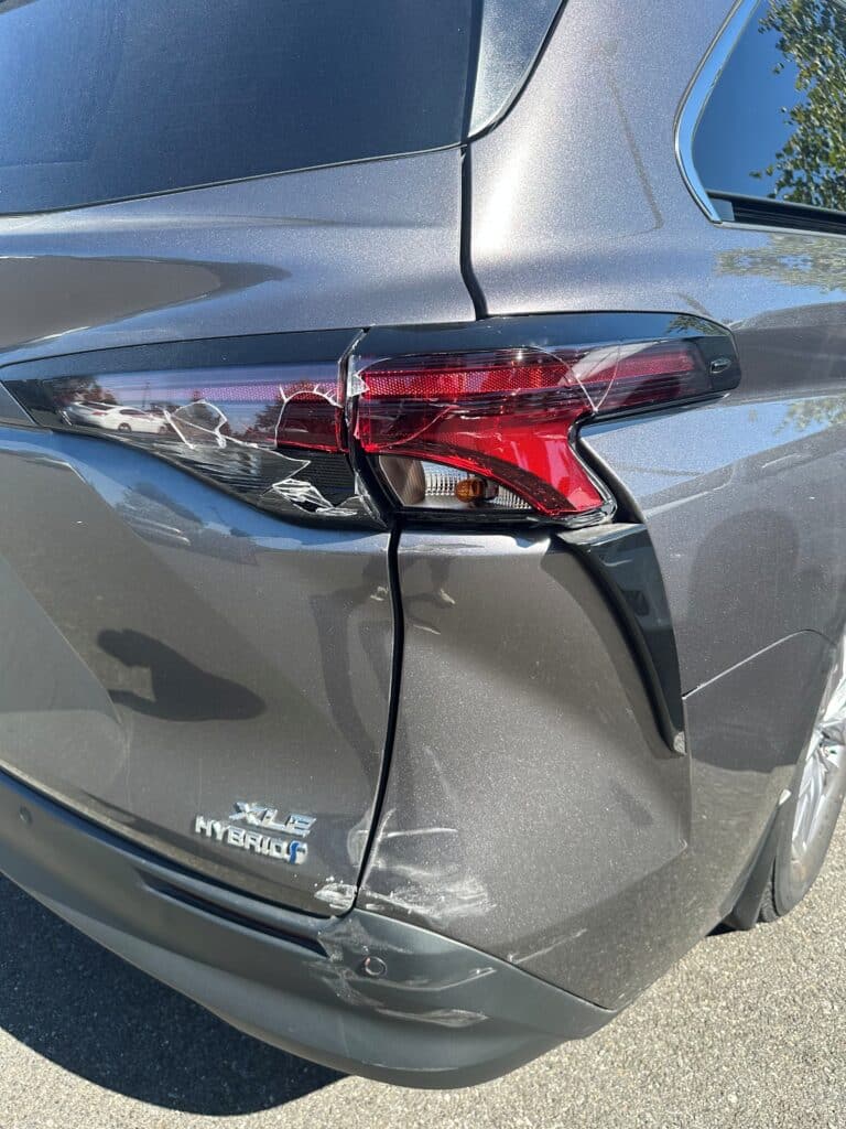 Damage to the rear-end of a vehicle