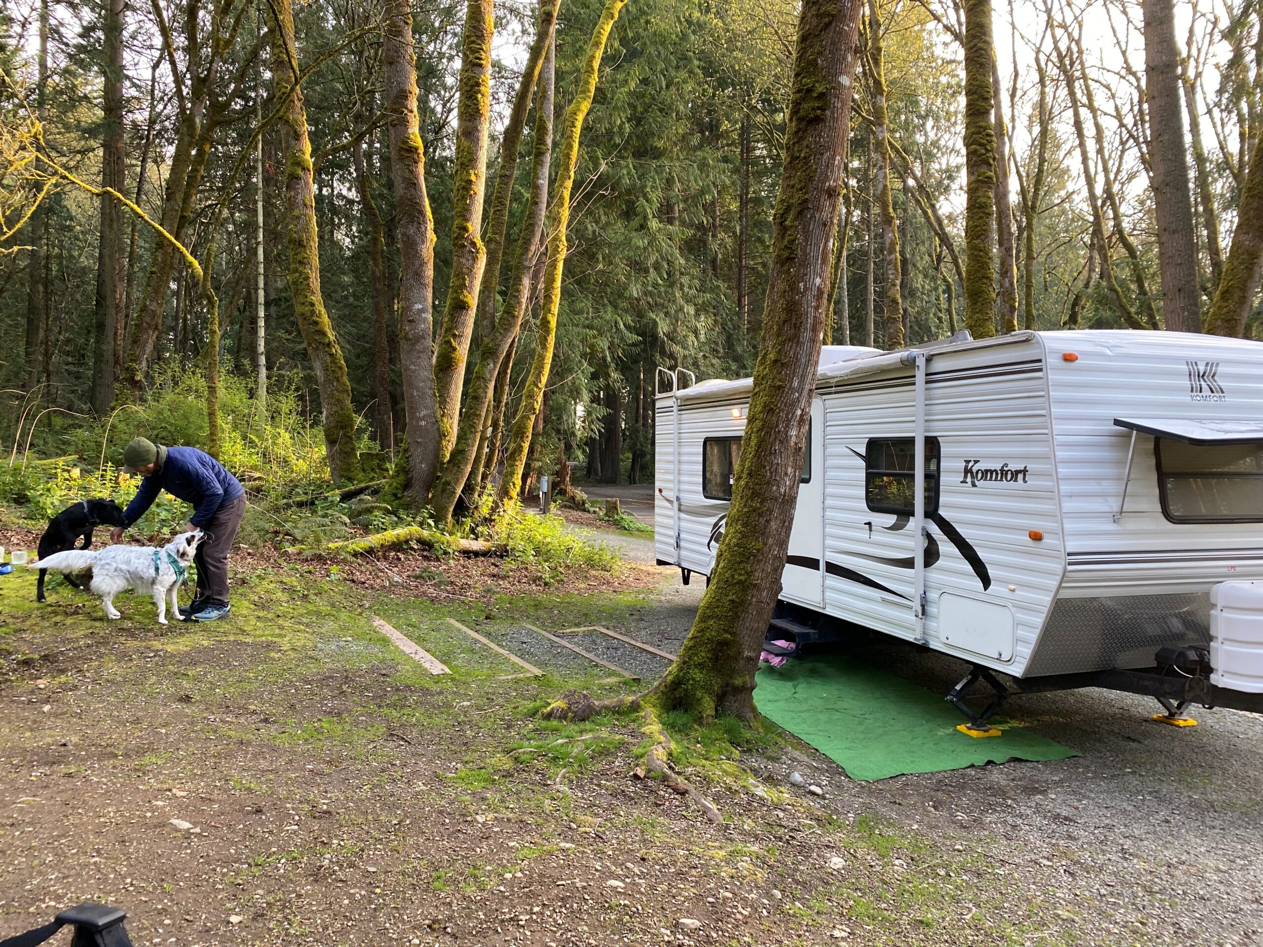 Nick and dogs outside trailer