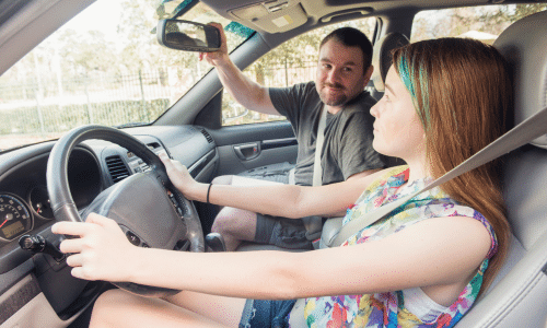 Teen driver with dad